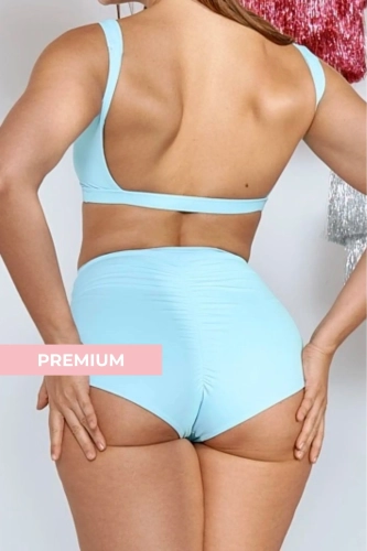 Niebieskie szorty do pole dance Basic z wysokim stanem i marszczeniem