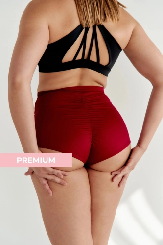 Szorty do pole dance Basic z wysokim stanem i marszczeniem Red Wine