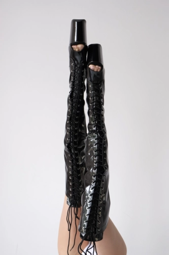 FLAMINGO 3016 Blk Str. Pat/Blk z odkrytymi palcami PLEASER