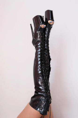 Brokatowe kozaki z odkrytym palcem FLAMINGO-3021GP Black Glitter Pat/M PLEASER
