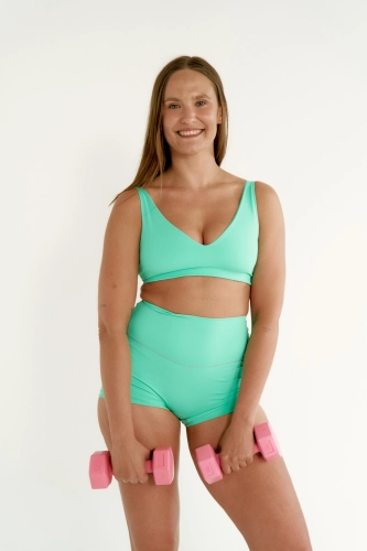 Miętowy zestaw top V + szorty Comfy