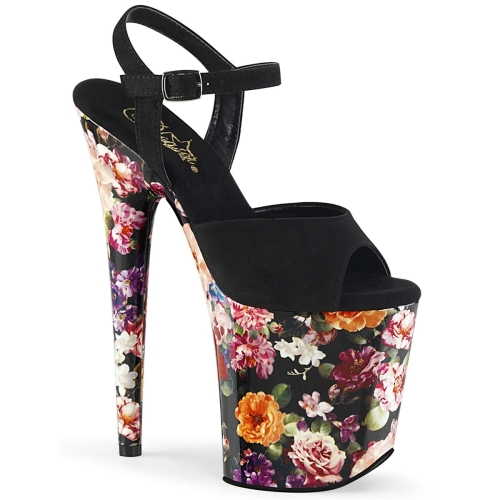 FLAMINGO-809WR Blk Faux Suede/Flower Print Wrapped